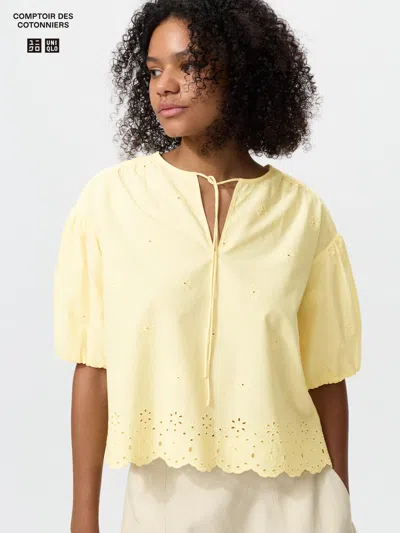Uniqlo Women's Embroidery Half Sleeve Blouse Yellow Xl  Us