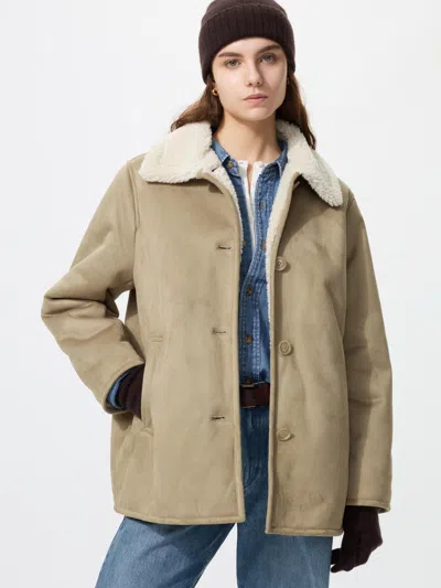 Uniqlo Women's Faux Shearling Short Coat, Beige, 2xs In Brown