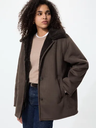 Uniqlo Women's Faux Shearling Short Coat, Brown, 2xs