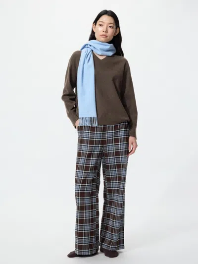 Uniqlo Women's Flannel Easy Pants Check, Dark Brown, Xs