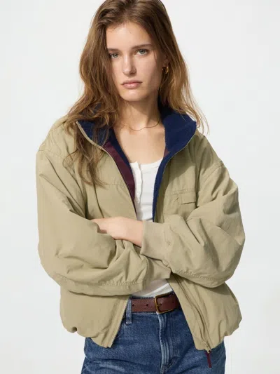 Uniqlo Women's Fleece Lined Stand Blouson Jacket, Beige, 2xs In Purple