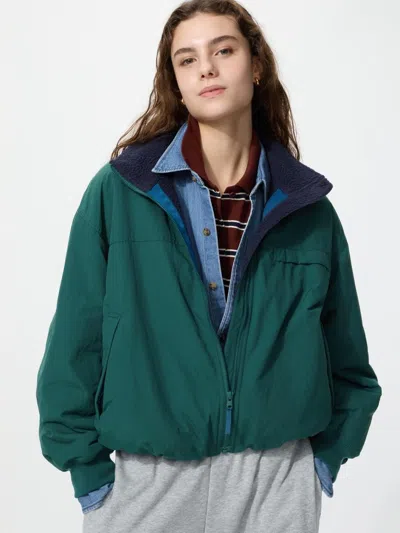Uniqlo Women's Fleece Lined Stand Blouson Jacket, Green, 2xs