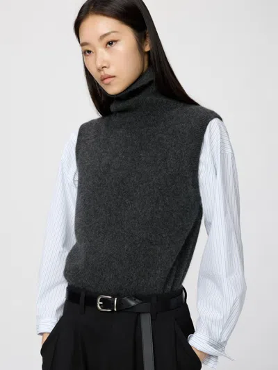 Uniqlo Women's Fluffy Cashmere Vest, Dark Gray, 2xs In Blue