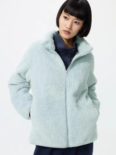Uniqlo Women's Fluffy Yarn Fleece Full-zip Jacket, Blue, 2xs