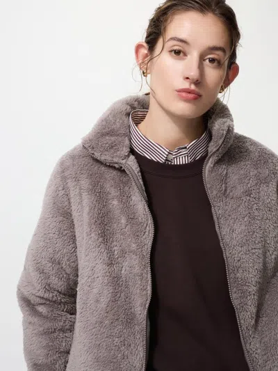 Uniqlo Women's Fluffy Yarn Fleece Full-zip Jacket, Brown, Large