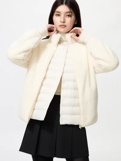 Uniqlo Women's Fluffy Yarn Fleece Full-zip Jacket Off White Xl  Us In Neutral