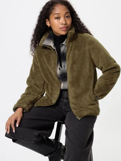Uniqlo Women's Fluffy Yarn Fleece Full-zip Jacket, Olive, 2xs In Green