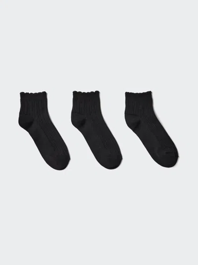 Uniqlo Women's Frill Short Socks 3 Pairs Black Us W 7.5-10  Us