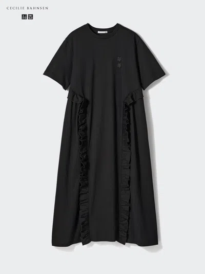 Uniqlo Women's Frill T Dress, Black, Small