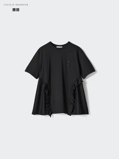 Uniqlo Women's Frill T-shirt, Black, Xs In Multi