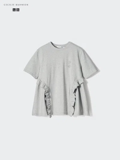Uniqlo Women's Frill T-shirt, Gray, Xl