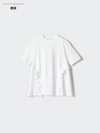 Uniqlo Women's Frill T-shirt, White, Small