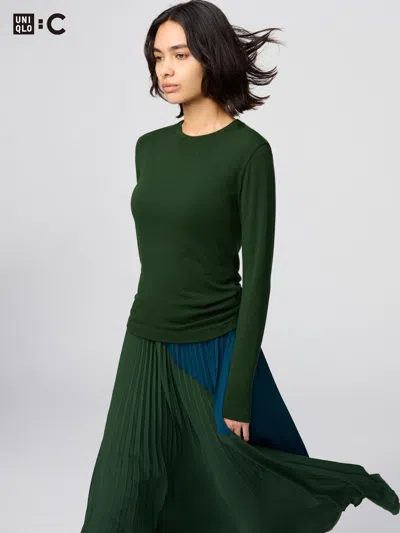 Uniqlo Women's Heattech Cashmere Blend T-shirt Extra Warm With Moisture-wicking Green 2xl  Us