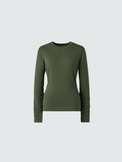 Uniqlo Women's Heattech Cashmere Blend T-shirt Extra Warm With Moisture-wicking, Olive, Xs In Green