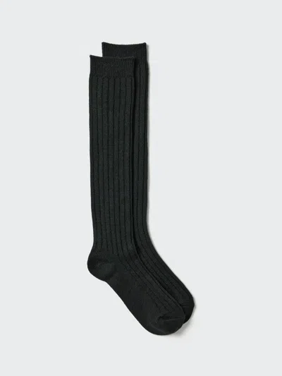 Uniqlo Women's Heattech Knee High Socks Ribbed, Black, Us W 7.5-10