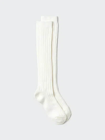 Uniqlo Women's Heattech Knee High Socks Ribbed, Off White, Us W 7.5-10