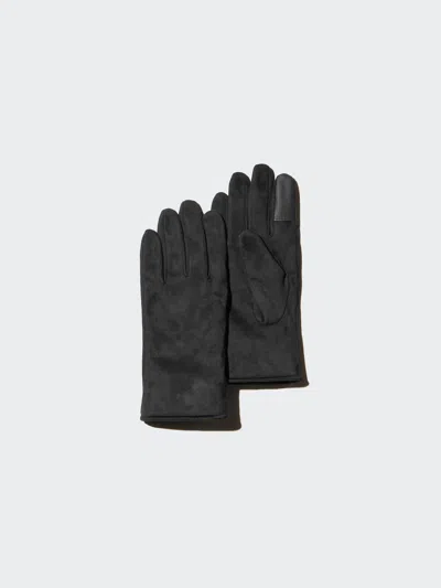 Uniqlo Women's Heattech Lined Gloves Faux Suede, Black, Medium