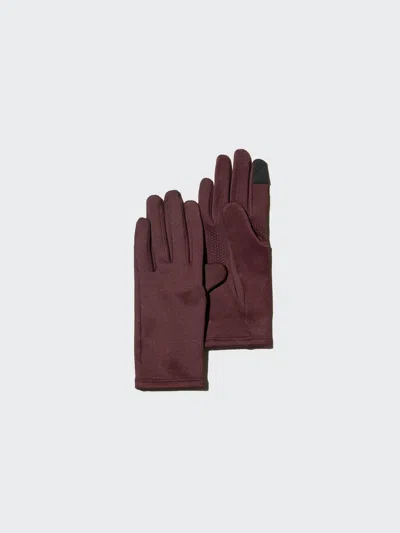 Uniqlo Women's Heattech Lined Gloves Skinny, Wine, Medium In Burgundy