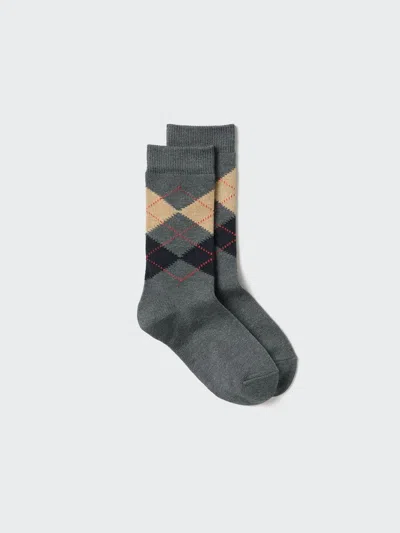 Uniqlo Women's Heattech Socks Argyle With Odor Control, Dark Gray, Us W 7.5-10 In Multi