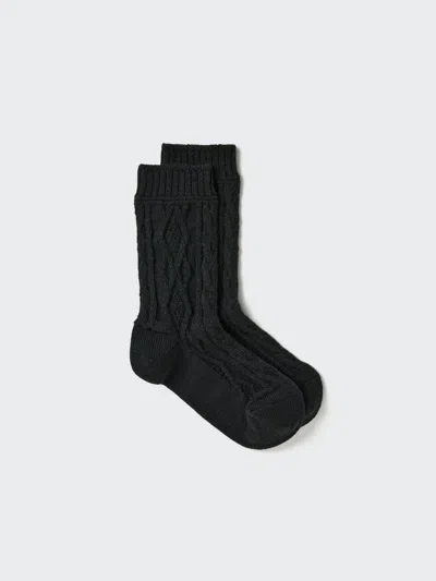 Uniqlo Women's Heattech Socks Cable, Black, Us W 7.5-10