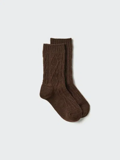 Uniqlo Women's Heattech Socks Cable, Dark Brown, Us W 7.5-10