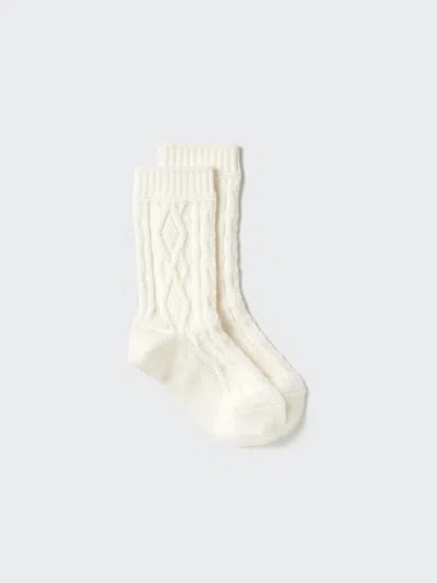Uniqlo Women's Heattech Socks Cable, White, Us W 7.5-10