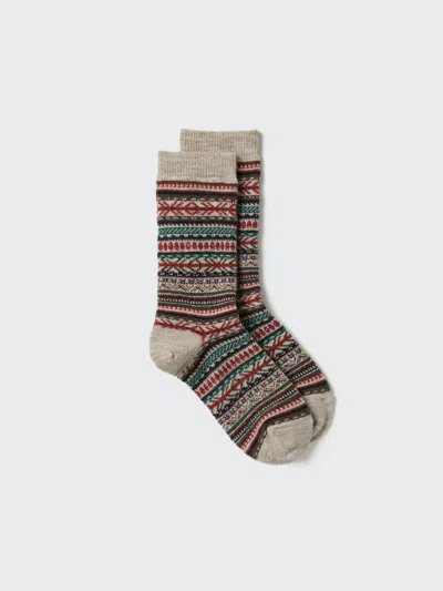 Uniqlo Women's Heattech Socks Fair Isle With Odor Control, Beige, Us W 7.5-10 In Multi