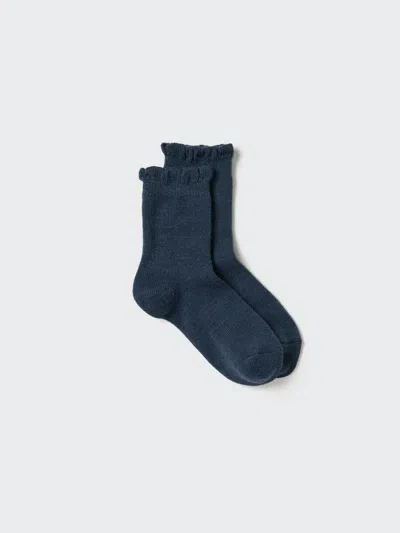 Uniqlo Women's Heattech Socks Frill With Odor Control, Navy, Us W 7.5-10 In Blue