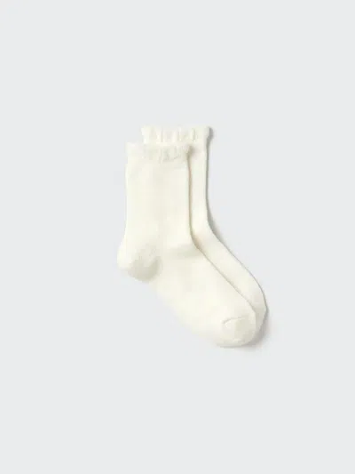 Uniqlo Women's Heattech Socks Frill With Odor Control, White, Us W 7.5-10