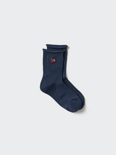 Uniqlo Women's Heattech Socks One Point With Odor Control, Navy, Us W 7.5-10