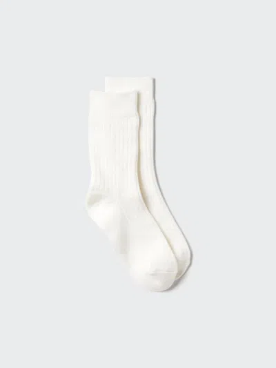 Uniqlo Women's Heattech Socks Ribbed, White, Us W 7.5-10