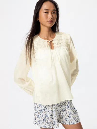 Uniqlo Women's Light Cotton Shirring Blouse Off White Xl 100% Cotton  Us In Yellow