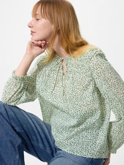 Uniqlo Women's Light Cotton Shirring Blouse Print Green Large  Us