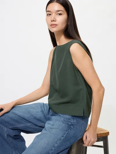 Uniqlo Women's Linen Blend Blouse Sleeveless Dark Green Xl  Us