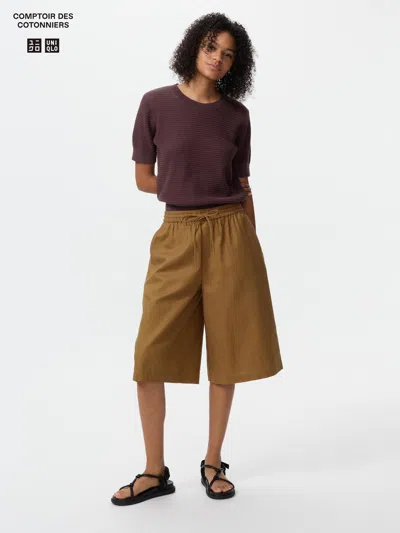 Uniqlo Women's Linen Blend Culotte Brown Medium  Us