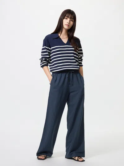 Uniqlo Women's Linen Blend Easy Pants Navy Xl  Us In Blue
