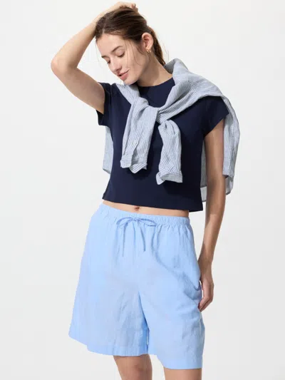 Uniqlo Women's Linen Blend Easy Shorts Blue Xl Linen/denim  Us