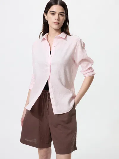 Uniqlo Women's Linen Blend Easy Shorts Brown Large Linen/denim  Us