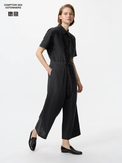 Uniqlo Women's Linen Blend Jumpsuit Black Xs  Us