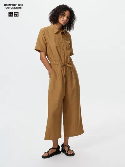 Uniqlo Women's Linen Blend Jumpsuit Brown Large  Us