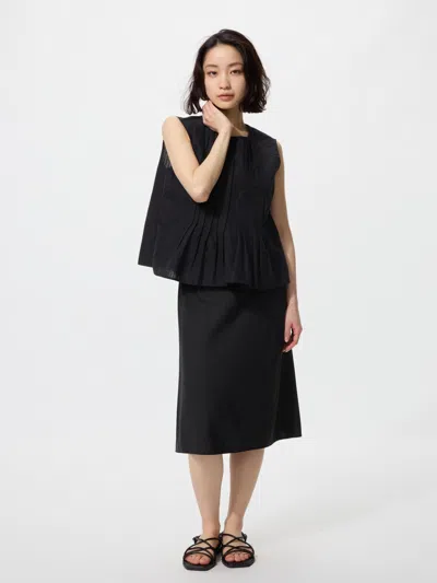 Uniqlo Women's Linen Blend Midi Skirt Short Black Small  Us