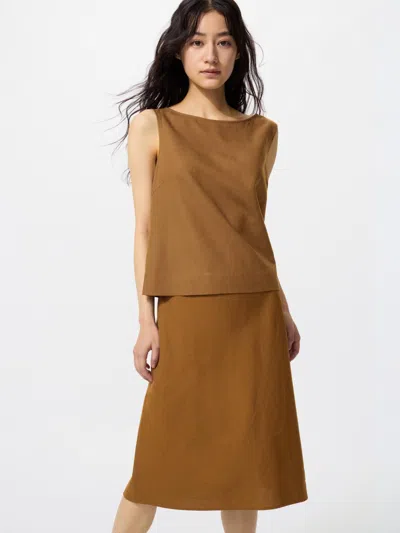 Uniqlo Women's Linen Blend Midi Skirt Short Brown Xl  Us In Burgundy