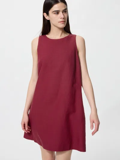 Uniqlo Women's Linen Blend Mini Dress Red Large  Us In Brown