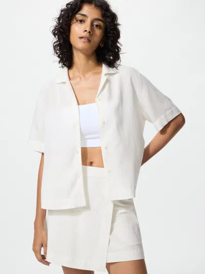 Uniqlo Women's Linen Blend Open Collar Shirt Short Sleeve Off White 2xl  Us In Multi
