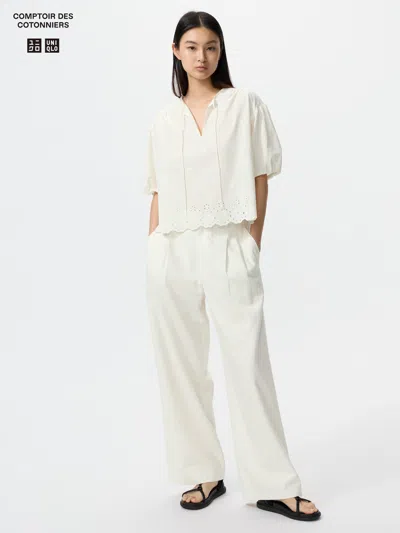 Uniqlo Women's Linen Blend Straight Pants Off White Xl  Us