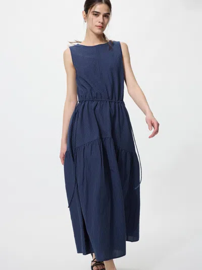 Uniqlo Women's Linen Blend Tiered Dress Stripe Navy Xs  Us In Blue