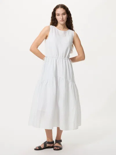 Uniqlo Women's Linen Blend Tiered Dress Stripe Off White Xs  Us