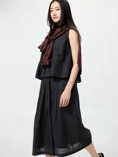 Uniqlo Women's Linen Blend Tuck Long Skirt Black 2xl Linen/denim  Us