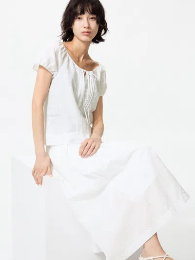 Uniqlo Women's Linen Blend Tuck Long Skirt Off White Small Linen/denim  Us