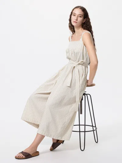 Uniqlo Women's Linen Blend Tucked Jumpsuit Striped Natural Large  Us In Neutral